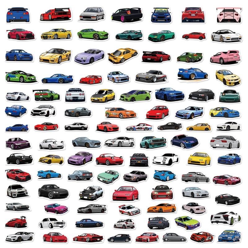 Set od 100 graffiti naljepnica za automobile – crtane animacije, JDM auto, prtljažnik, skateboard, gitara i računalo