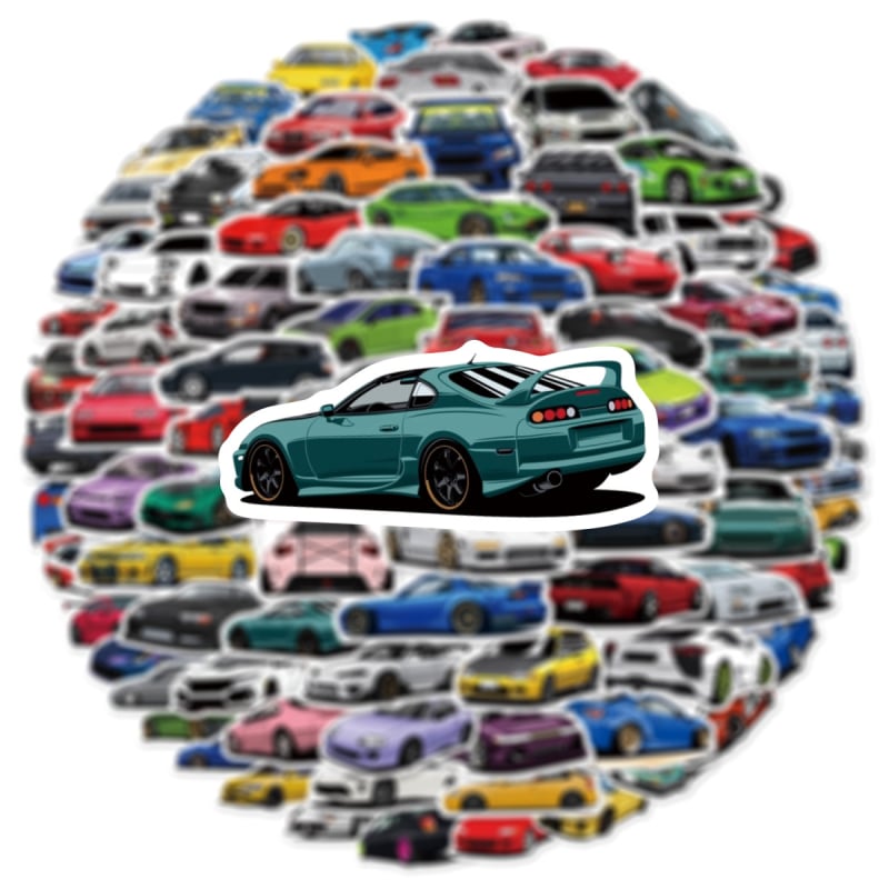 Set od 100 graffiti naljepnica za automobile – crtane animacije, JDM auto, prtljažnik, skateboard, gitara i računalo