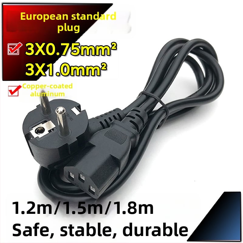 Napajajući kabel s bakreno premazanim aluminijem, s utikačem, francuskog stila, prema europskom standardu, 3-pinski konektor
