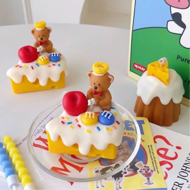 Ručna aromatična svijeća u obliku torte sa sirom – kreativni poklon za djevojke, sladak poklon za rođendan