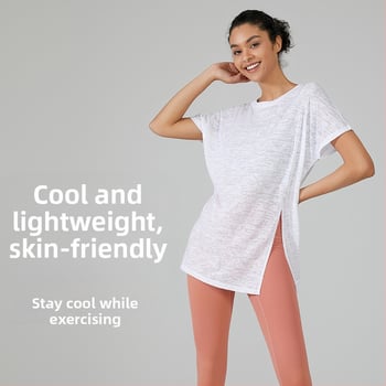 Nova opuštena joga bluza, tanko dišući sportski top, brzo sušeći kratkih rukava za žene
