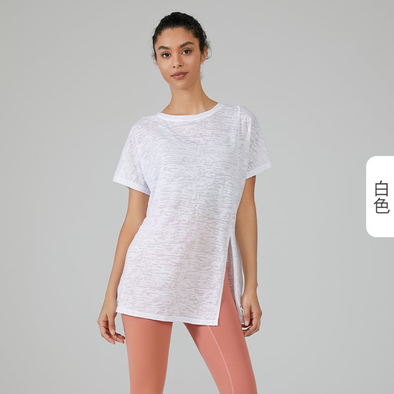 Nova opuštena joga bluza, tanko dišući sportski top, brzo sušeći kratkih rukava za žene