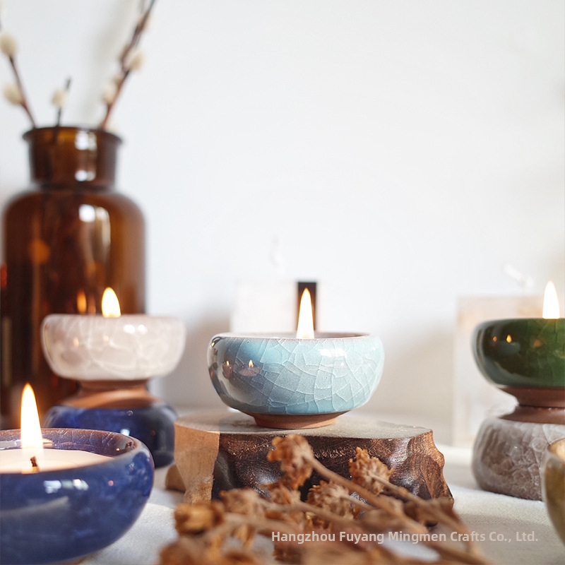 Keramická šálka s ľadovými prasklinami pre DIY aromatické sviečky, nádoba na sójový vosk, kreatívny svietnik