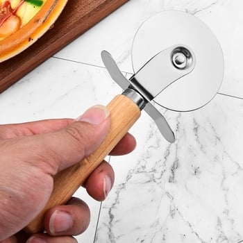 Pizza rezač s drškom od drveta, rezač pizze s jednim kolutom, alat za pečenje pizze, dodatna oprema za kamen za pizzu