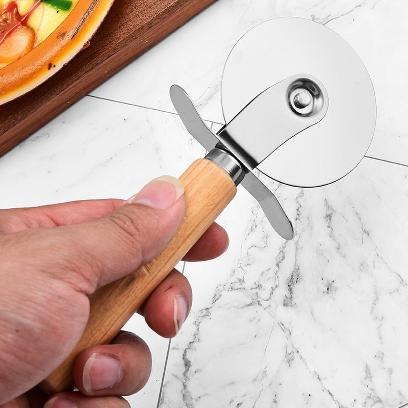 Pizza rezač s drškom od drveta, rezač pizze s jednim kolutom, alat za pečenje pizze, dodatna oprema za kamen za pizzu