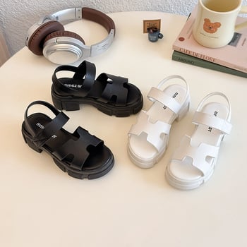 Dječje rimske sandale, 2026 model, korejski stil, crne, Velcro kopče, mekana podloga, sandale za princeze, ljeto