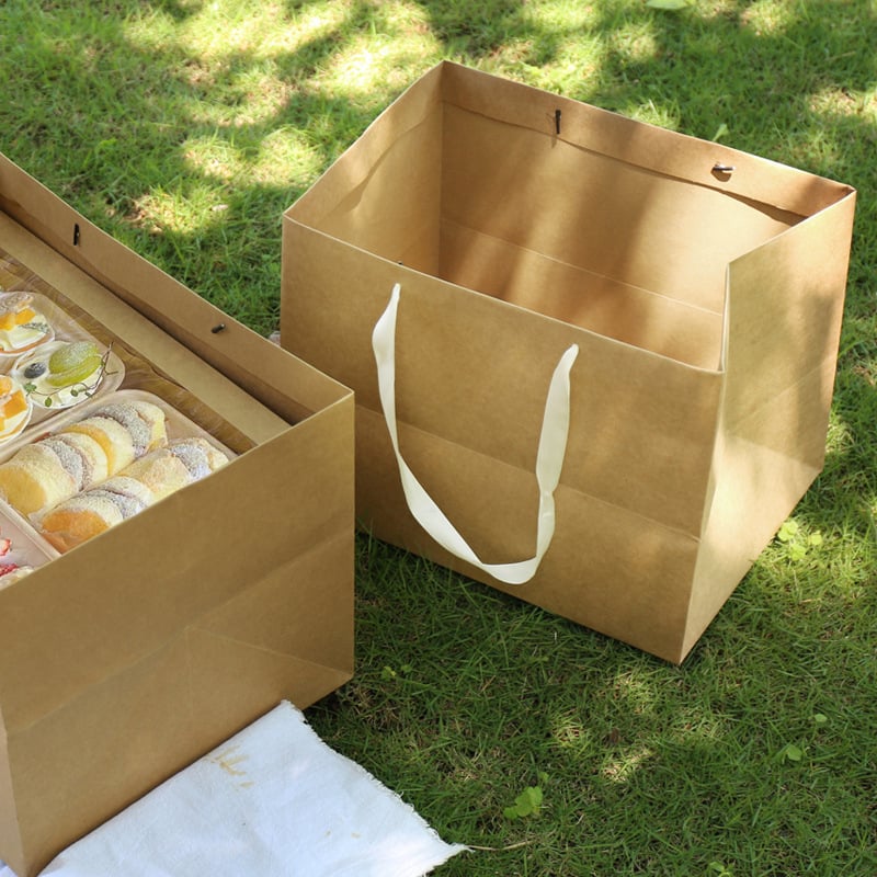 Torba za piknik od kraft papira – za dostavu, catering i pečenje, veliki kapacitet, ojačana izrada