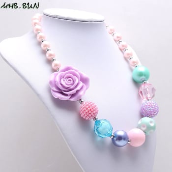 Dječji ogrlica od perlica s ljubičastim ružicama, plastika/smola, lanac od perlica, duljina 20 cm, bez privjeska, DIY