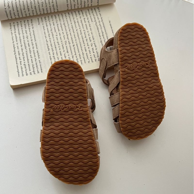 Korejskog stila retro ljetne sandale od nubuk kože s zatvorenim prstom za djevojčice i loaferice s korkovom potplatom za dječake