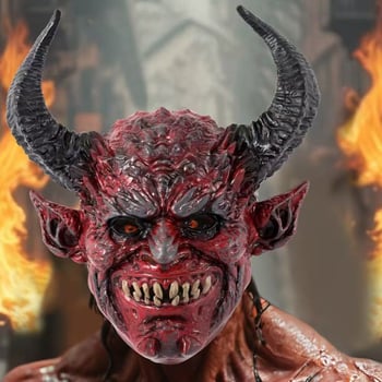 Crvena rogat maska demona s oštrim ušima – lateks, rekvizita za Halloween i zabave