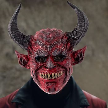 Crvena rogat maska demona s oštrim ušima – lateks, rekvizita za Halloween i zabave