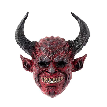 Crvena rogat maska demona s oštrim ušima – lateks, rekvizita za Halloween i zabave