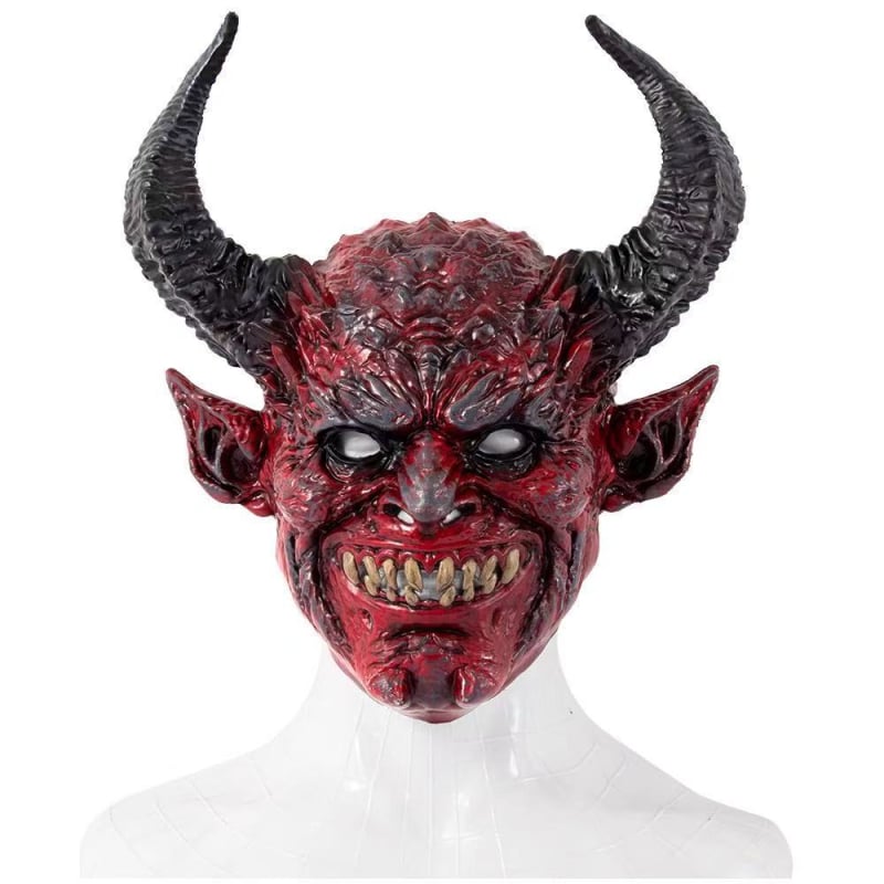 Crvena rogat maska demona s oštrim ušima – lateks, rekvizita za Halloween i zabave
