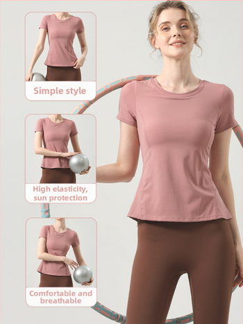 Ženski top za jogu s ugrađenom podlogom za grudi za pilates i фитнес, kratki rukav, 2025, brzo suši