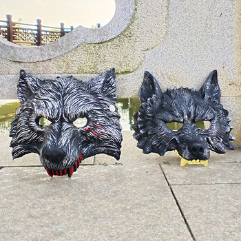 Maska vuka s crvenim zubima, PU mekana guma, za bar maske