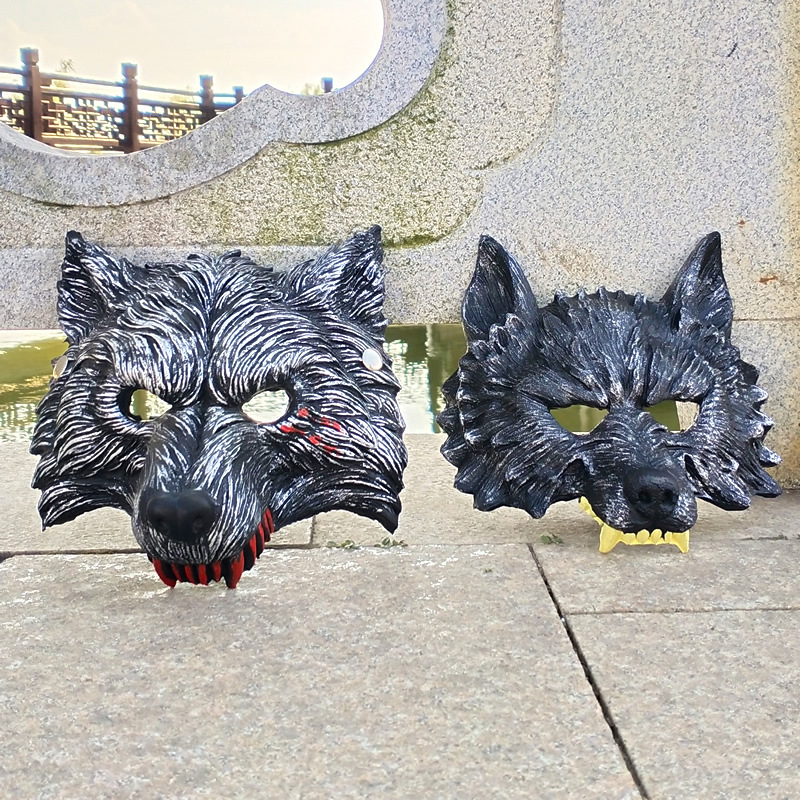 Maska vuka s crvenim zubima, PU mekana guma, za bar maske