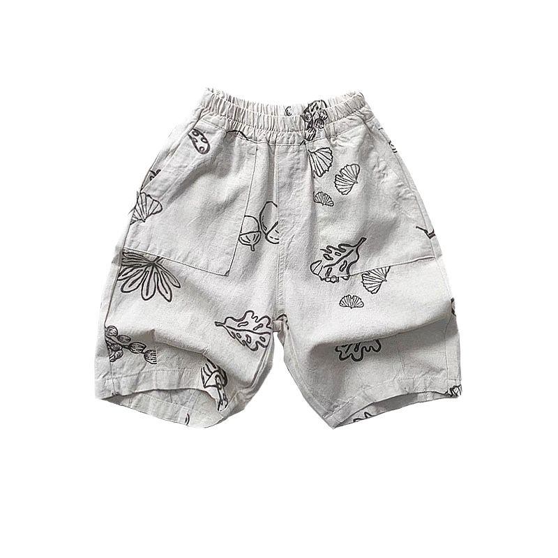 Dječje capri hlače od pamuk-lin s otiskom, ljeto, unisex, prirodni ležerni stil