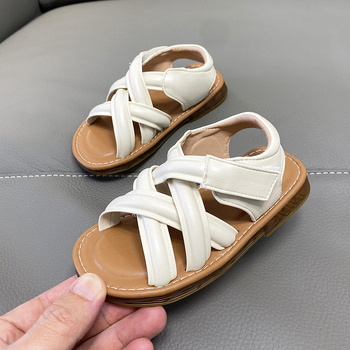 Ljetne dječje sandale za djevojčice, tkaninski dizajn, kožni gornji dio, zatvaranje na Velcro, korejski stil