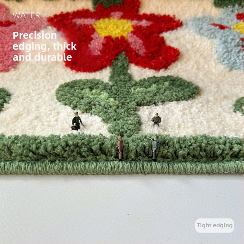 Vlastný flokovaný kúpeľňový rohož, hrubý, absorpčný, protišmykový, štvorcový, potlač rastlín a kvetov, rozmery 40×60 cm alebo 50×80 cm