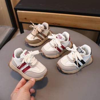 Unisex tenisice za bebe i djecu, prozračan mrežasti gornji dio, niski kroj, bijele s prugama, Velcro zatvarač, protuklizna potplat
