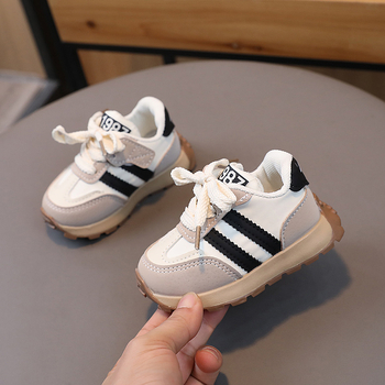 Unisex tenisice za bebe i djecu, prozračan mrežasti gornji dio, niski kroj, bijele s prugama, Velcro zatvarač, protuklizna potplat