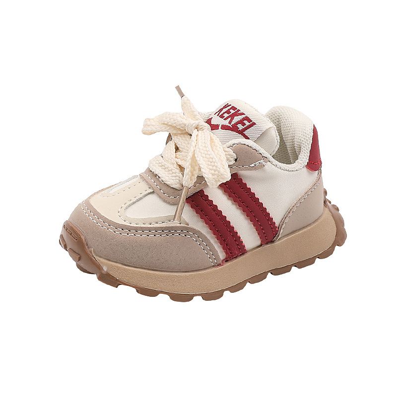 Unisex tenisice za bebe i djecu, prozračan mrežasti gornji dio, niski kroj, bijele s prugama, Velcro zatvarač, protuklizna potplat