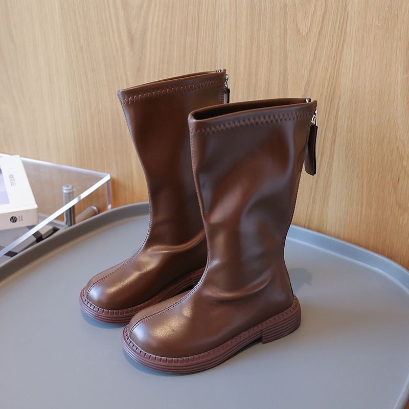 Dječje martinske čizme za zimu 2026, dugi čizmi od umjetne kože s flis podstavom, princes stil, stražnji zatvarač
