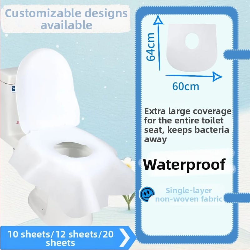 Zadebljani jednorazni podmetač za sjedalo WC-a za putovanja, kuću i hotel, vodootporan, netkana tkanina, veličina 60×64 cm, 10 kom.