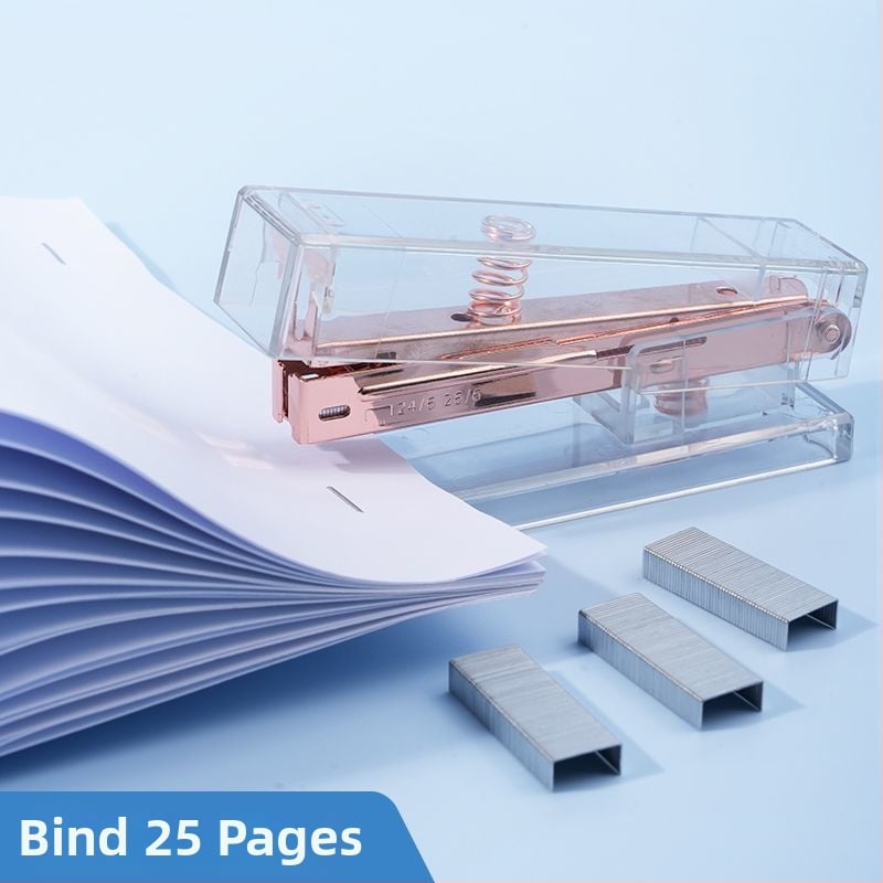 Capsator minimalist transparent pentru elevi și birou, portabil, cu acționare prin presiune