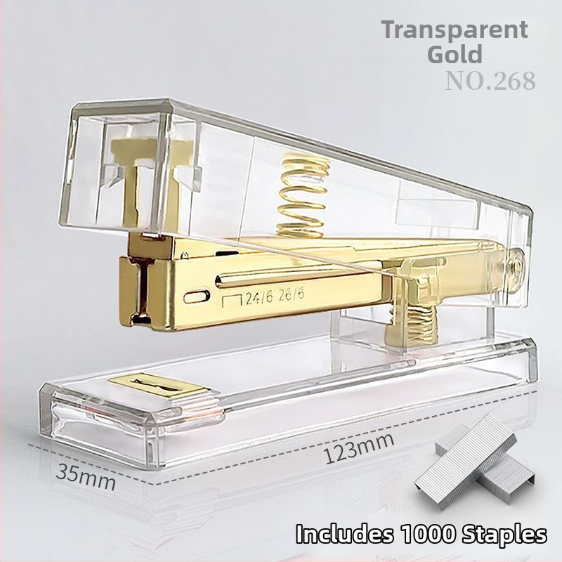Capsator minimalist transparent pentru elevi și birou, portabil, cu acționare prin presiune