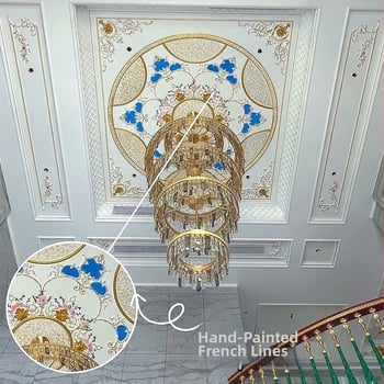 Francuski stil PU dekorativni paneli za plafon s unutarnjim i gornjim kutnim linijama, ravni PU reljef, imitacija žbuke, prilagodljivo