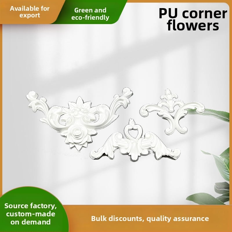 PU zidni rub s kutnim cvjetnim motivom, francuski stil, imitacija gipsa, 12×12 cm