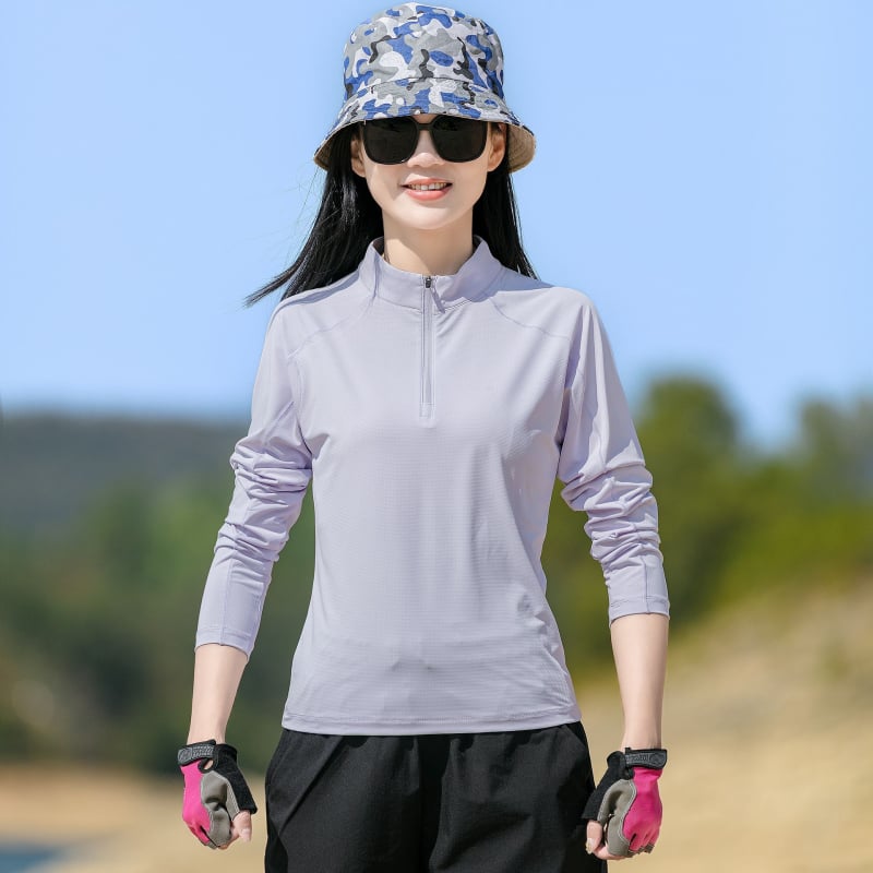 Ženska elastična brzo sušeća majica s stojećim ovratnikom, dugim rukavima, prozračna za outdoor sportove