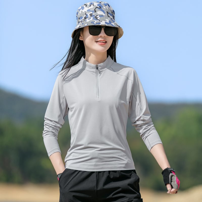 Ženska elastična brzo sušeća majica s stojećim ovratnikom, dugim rukavima, prozračna za outdoor sportove