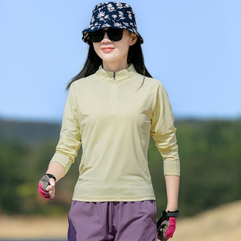Ženska elastična brzo sušeća majica s stojećim ovratnikom, dugim rukavima, prozračna za outdoor sportove