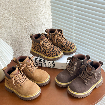 Dječje Martin čizme od nubuk kože s leopardim uzorkom, podstavljene pamukom za toplinu, zima, unisex, britanski stil.