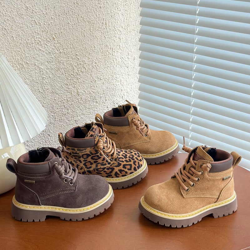 Dječje Martin čizme od nubuk kože s leopardim uzorkom, podstavljene pamukom za toplinu, zima, unisex, britanski stil.