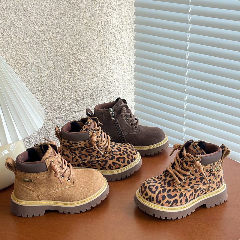 Dječje Martin čizme od nubuk kože s leopardim uzorkom, podstavljene pamukom za toplinu, zima, unisex, britanski stil.
