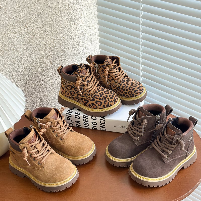 Dječje Martin čizme od nubuk kože s leopardim uzorkom, podstavljene pamukom za toplinu, zima, unisex, britanski stil.