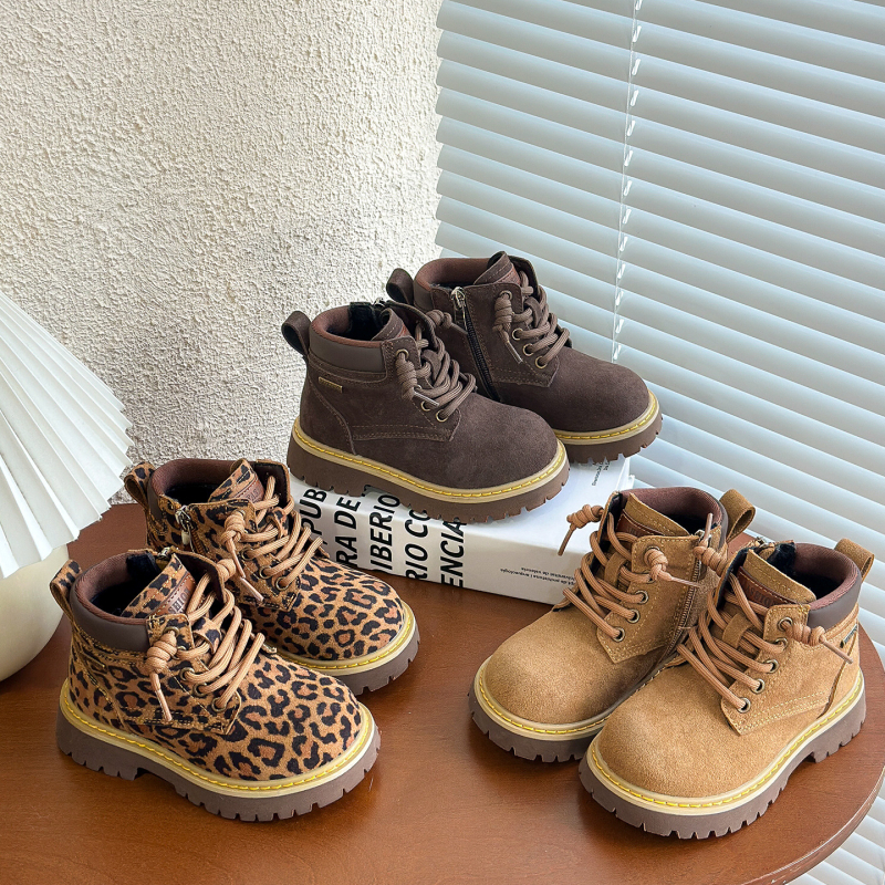 Dječje Martin čizme od nubuk kože s leopardim uzorkom, podstavljene pamukom za toplinu, zima, unisex, britanski stil.