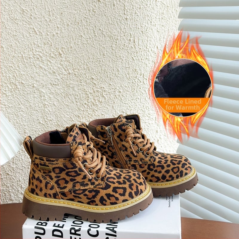Dječje Martin čizme od nubuk kože s leopardim uzorkom, podstavljene pamukom za toplinu, zima, unisex, britanski stil.