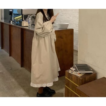 Elastična poliester haljina midi duljine s halter izrezom i volanima, ležeran kroj, plus size, korejski stil, proljeće–jesen