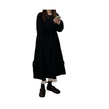 Elastična poliester haljina midi duljine s halter izrezom i volanima, ležeran kroj, plus size, korejski stil, proljeće–jesen