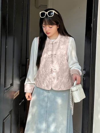 Inno Plus-Size îmbrăcăminte pentru femei în stil chinezesc nou, set Jacquard vestă cu cămașă, primăvara 2026, set din două piese, cod 313073