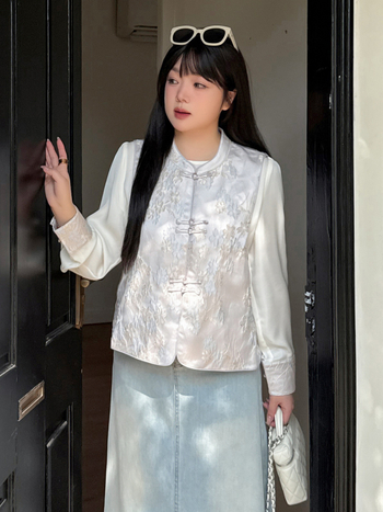 Inno Plus-Size îmbrăcăminte pentru femei în stil chinezesc nou, set Jacquard vestă cu cămașă, primăvara 2026, set din două piese, cod 313073