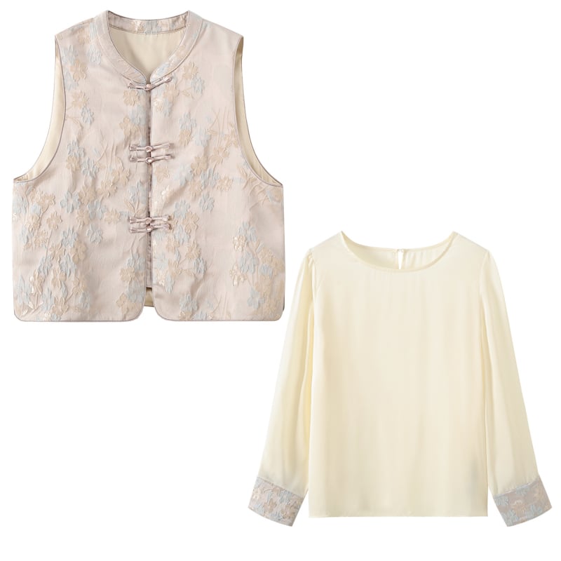 Inno Plus-Size îmbrăcăminte pentru femei în stil chinezesc nou, set Jacquard vestă cu cămașă, primăvara 2026, set din două piese, cod 313073