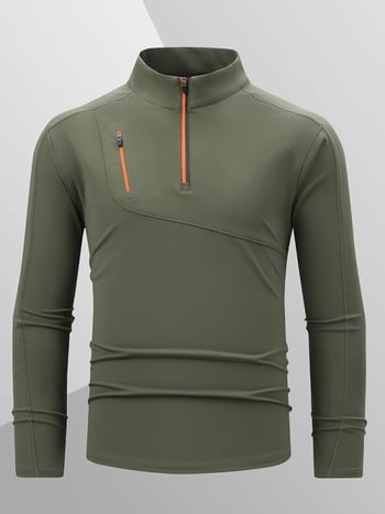 Muški T-shirt s stojećim ovratnikom, brzo se suši, s dugim rukavima, za vanjske sportove, trčanje i planinarenje, prozračan i elastičan.