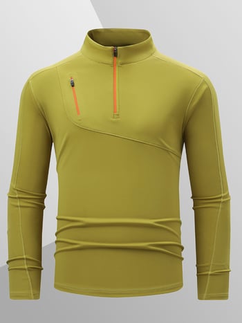 Muški T-shirt s stojećim ovratnikom, brzo se suši, s dugim rukavima, za vanjske sportove, trčanje i planinarenje, prozračan i elastičan.