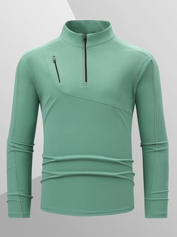 Muški T-shirt s stojećim ovratnikom, brzo se suši, s dugim rukavima, za vanjske sportove, trčanje i planinarenje, prozračan i elastičan.