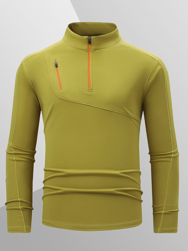 Muški T-shirt s stojećim ovratnikom, brzo se suši, s dugim rukavima, za vanjske sportove, trčanje i planinarenje, prozračan i elastičan.